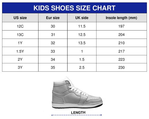 Air Jordan 1 High Shoes Kids Size Chart