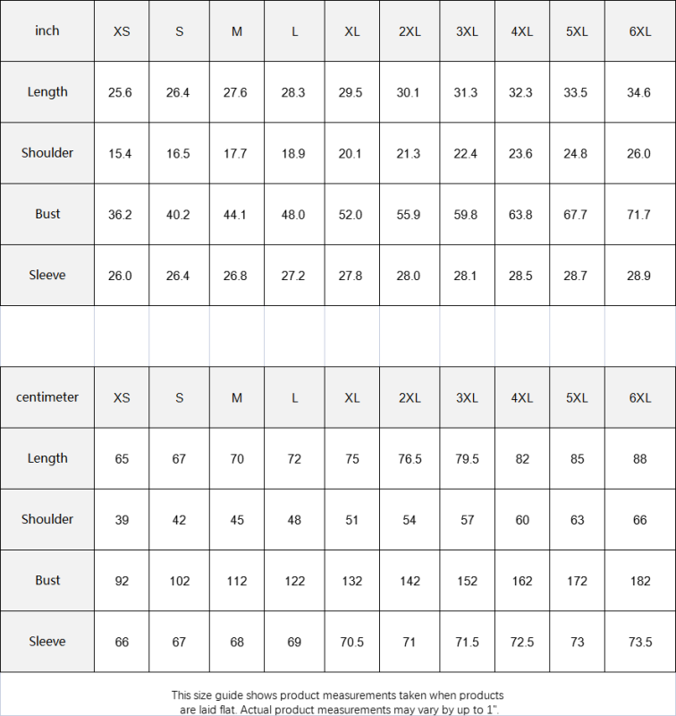 Adults Hoodie Size Chart