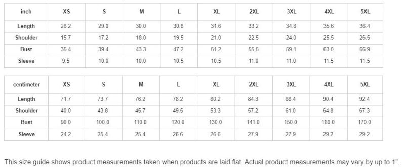 Hawaiian Shirt Size Chart