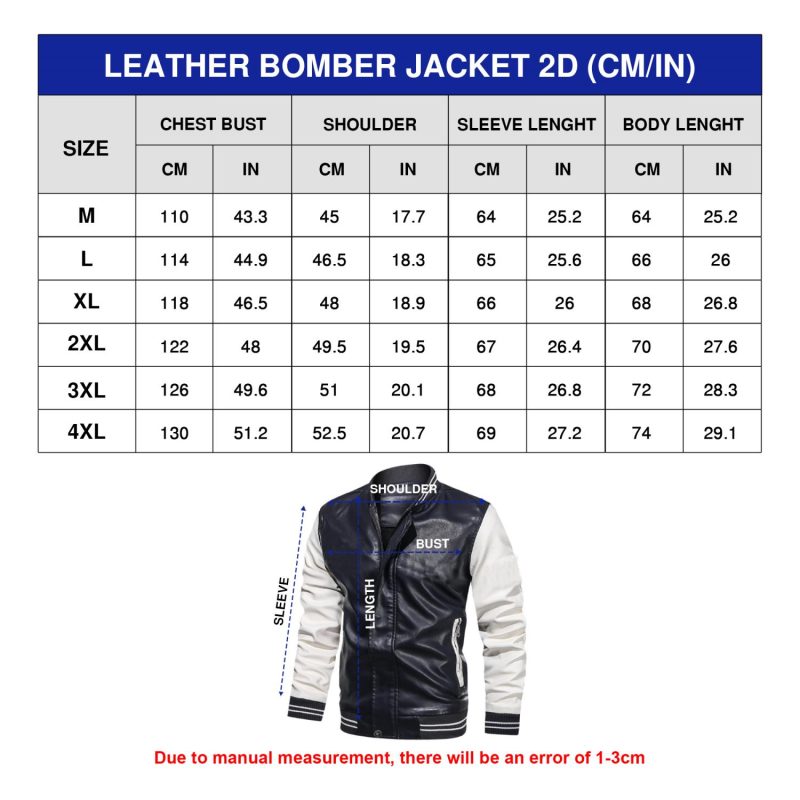 Leather Bomber Jacket size chart